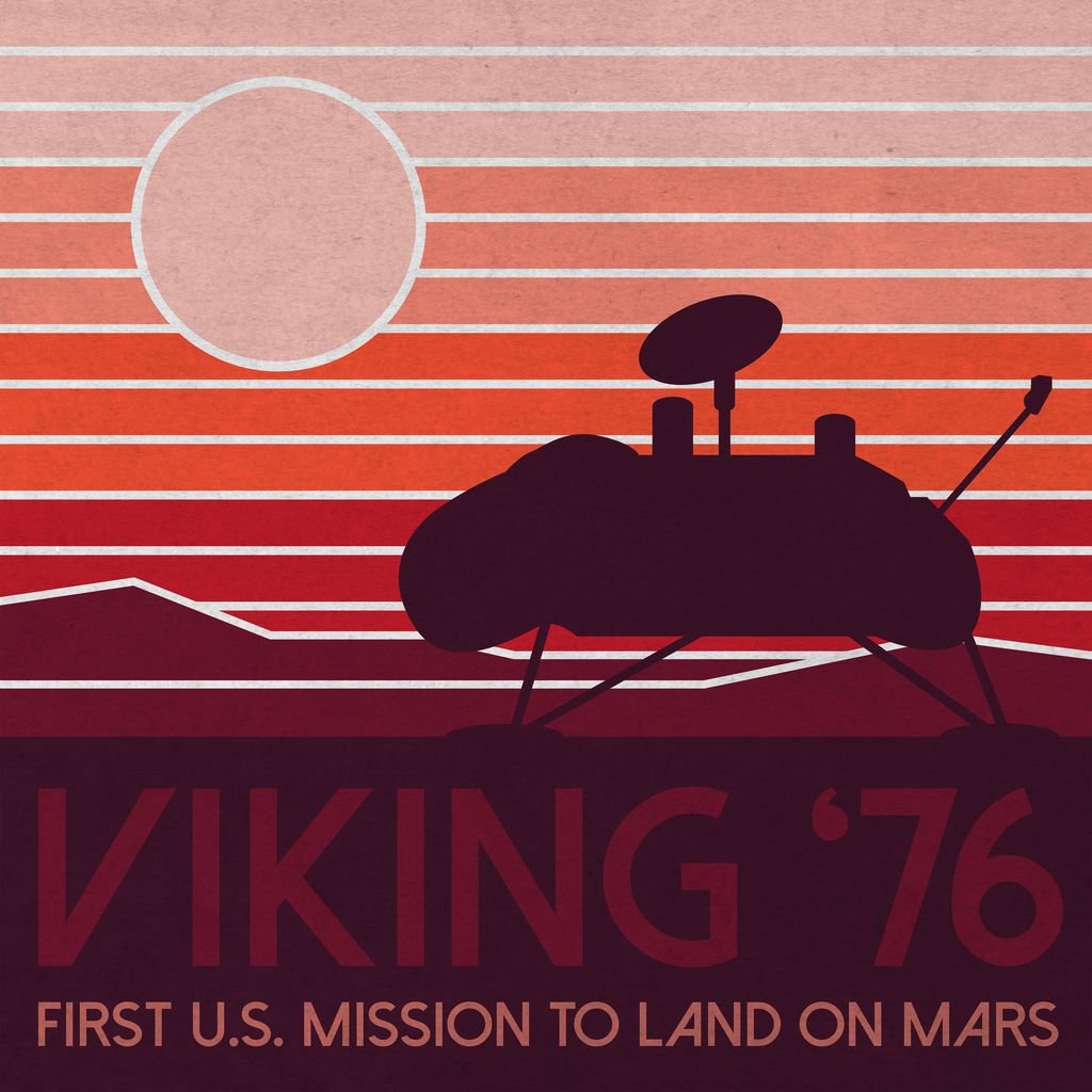 Anniversary artwork shows a NASA Viking 1 Lander or Viking 2 Lander on the surface of Mars. Landing in 1976, Viking Landers were the first to touch down on the Red Planet. 