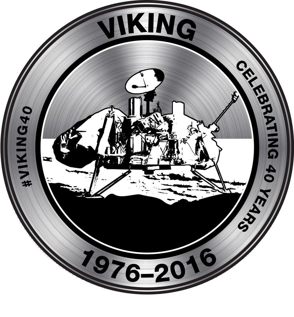 Anniversary artwork of NASA Viking 1 and Viking 2 Orbiters and Landers. Infographic text: Viking. Celebrating 40 Years. 1976-2016. #viking40 